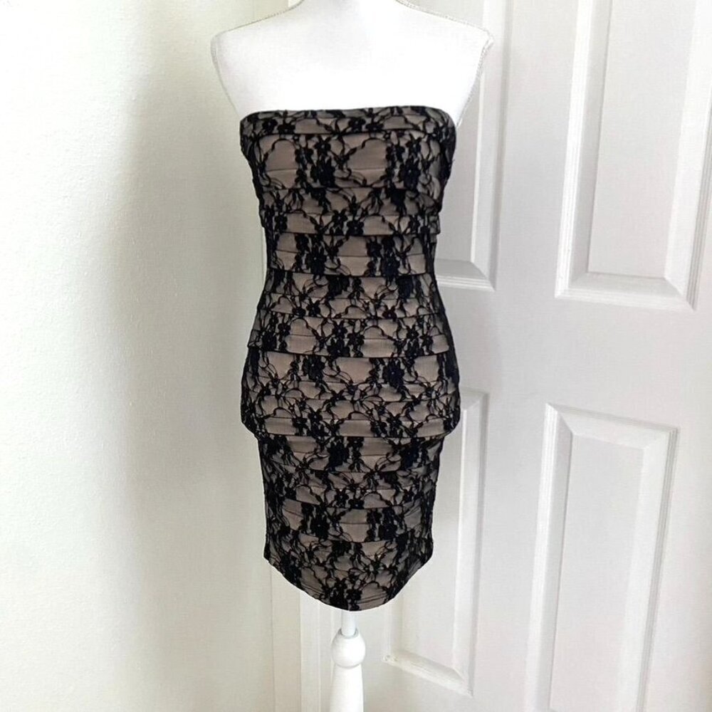 Avec Black Lace Strapless Bodycon Mini Dress Size Small Exposed Back Zip